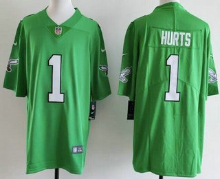 Men's Philadelphia Eagles #1 Jalen Hurts Limited Kelly Green Vapor Jersey