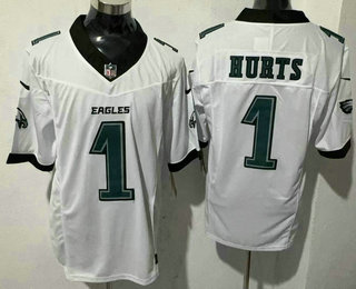 Men's Philadelphia Eagles #1 Jalen Hurts Limited White FUSE Vapor Jersey
