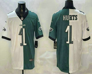 Men's Philadelphia Eagles #1 Jalen Hurts Limited White Green Split Vapor Jersey