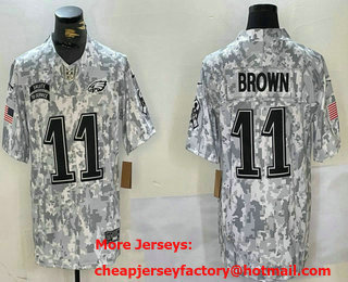 Men's Philadelphia Eagles #11 AJ Brown Arctic Camo 2024 FUSE Salute to Service Limited Stitched Jersey