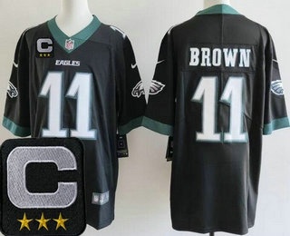Men's Philadelphia Eagles #11 AJ Brown Limited Black 2025 Captain Patch Vapor Jersey