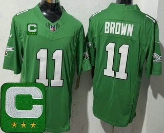 Men's Philadelphia Eagles #11 AJ Brown Limited Kelly Green 2025 Captain Patch FUSE Vapor Jersey