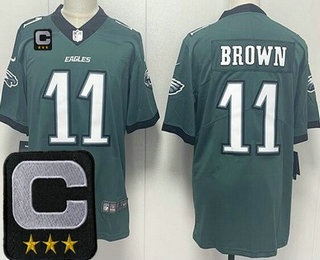 Men's Philadelphia Eagles #11 AJ Brown Limited Midnight Green 2025 Captain Patch Vapor Jersey
