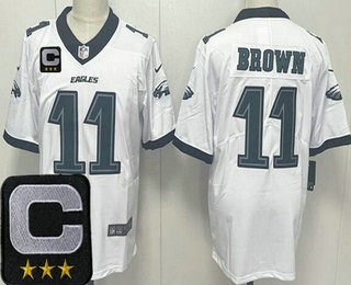 Men's Philadelphia Eagles #11 AJ Brown Limited White 2025 Captain Patch Vapor Jersey
