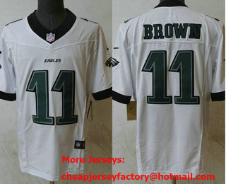 Men's Philadelphia Eagles #11 AJ Brown Limited White New Logo FUSE Vapor Jersey