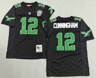 Men's Philadelphia Eagles #12 Randall Cunningham Black 1990 Throwback Jersey