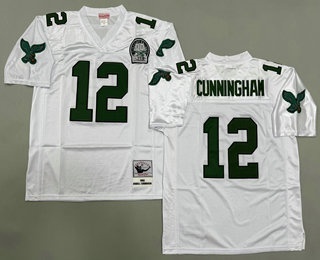 Men's Philadelphia Eagles #12 Randall Cunningham White 1992 Throwback Jersey