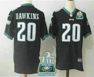 Men's Philadelphia Eagles #20 Brian Dawkins Black 2018 Super Bowl LII Champions Patch Stitched NFL Reited Player Nike Game Jersey