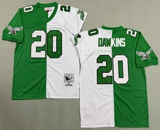 Men's Philadelphia Eagles #20 Brian Dawkins Green White Split 1990 Throwback Jersey