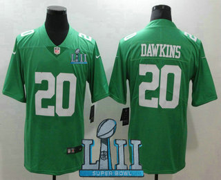 Men's Philadelphia Eagles #20 Brian Dawkins Light Green 2018 Super Bowl LII Patch Vapor Untouchable Stitched NFL Nike Limited Jersey
