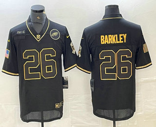 Men's Philadelphia Eagles #26 Saquon Barkley Black Gold 2020 Salute To Service Stitched Nike Limited Jersey