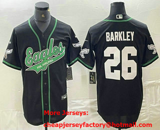 Men's Philadelphia Eagles #26 Saquon Barkley Black Cool Base Stitched Baseball Jersey