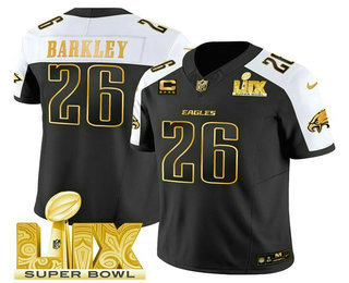 Men's Philadelphia Eagles #26 Saquon Barkley Black Gold 2025 Super Bowl LIX FUSE Vapor Limited Stitched Jersey