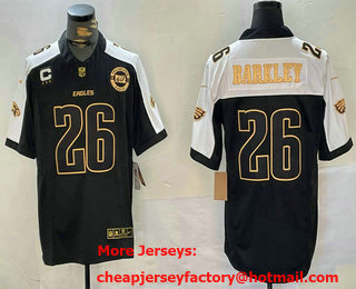 Men's Philadelphia Eagles #26 Saquon Barkley Black Gold C Patch Thanksgiving FUSE Vapor Limited Stitched Jersey