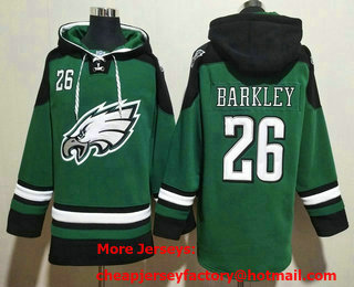 Men's Philadelphia Eagles #26 Saquon Barkley Green Ageless Must Have Lace Up Pullover Hoodie 001