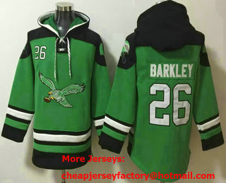 Men's Philadelphia Eagles #26 Saquon Barkley Green Ageless Must Have Lace Up Pullover Hoodie