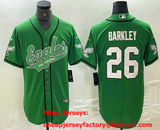 Men's Philadelphia Eagles #26 Saquon Barkley Green Cool Base Stitched Baseball Jersey