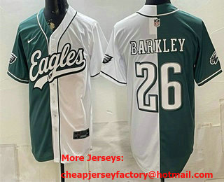 Men's Philadelphia Eagles #26 Saquon Barkley Green White Split Stitched Jersey
