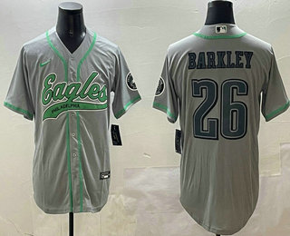 Men's Philadelphia Eagles #26 Saquon Barkley Grey Cool Base Stitched Baseball Jersey
