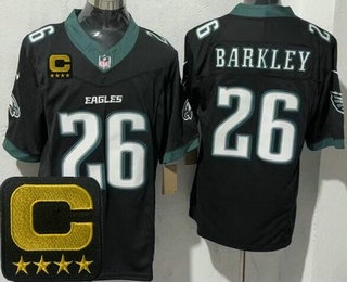 Men's Philadelphia Eagles #26 Saquon Barkley Limited Black Captain Patch FUSE Vapor Jersey