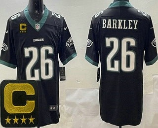 Men's Philadelphia Eagles #26 Saquon Barkley Limited Black Captain Patch Vapor Jersey