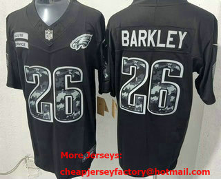 Men's Philadelphia Eagles #26 Saquon Barkley Limited Black FUSE 2026 Salute To Service Jersey