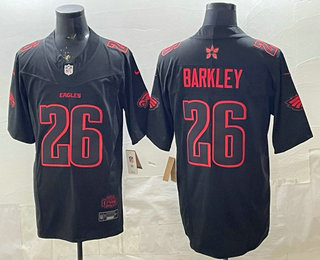 Men's Philadelphia Eagles #26 Saquon Barkley Limited Black Stranger Things Stuck In The Upside Down Football Jersey