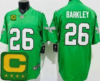 Men's Philadelphia Eagles #26 Saquon Barkley Limited Kelly Green Captain Patch Vapor Jersey