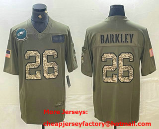 Men's Philadelphia Eagles #26 Saquon Barkley Olive Camo 2019 Salute To Service Stitched NFL Nike Limited Jersey
