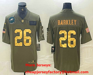 Men's Philadelphia Eagles #26 Saquon Barkley Olive Gold 2019 Salute To Service Stitched NFL Nike Limited Jersey