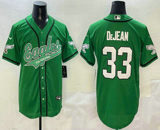 Men's Philadelphia Eagles #33 Cooper DeJean Green Cool Base Baseball Stitched Jersey