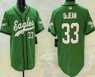 Men's Philadelphia Eagles #33 Cooper DeJean Limited Kelly Green Fashion Baseball Jersey