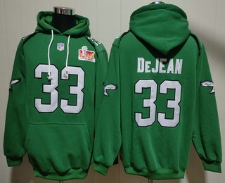 Men's Philadelphia Eagles #33 Cooper DeJean NEW Green Super Bowl LIX Pocket Stitched Pullover Hoodie