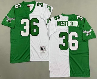 Men's Philadelphia Eagles #36 Brian Westbrook Green White Split 2004 Throwback Jersey