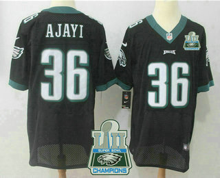 Men's Philadelphia Eagles #36 Jay Ajayi Black 2018 Super Bowl LII Champions Patch Alternate Stitched NFL Nike Elite Jersey