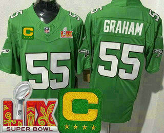 Men's Philadelphia Eagles #55 Brandon Graham Limited Kelly Green C Patch Super Bowl LIX FUSE Vapor Jersey