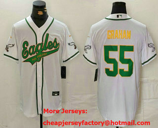 Men's Philadelphia Eagles #55 Brandon Graham White Gold Cool Base Stitched Baseball Jersey