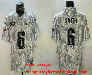 Men's Philadelphia Eagles #6 DeVonta Smith Arctic Camo 2024 FUSE Salute to Service Limited Stitched Jersey