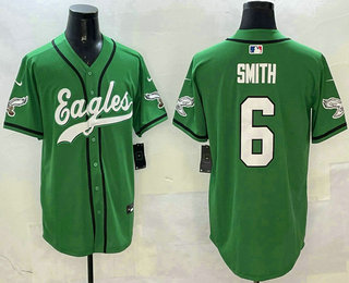 Men's Philadelphia Eagles #6 DeVonta Smith Green Cool Base Stitched Baseball Jersey