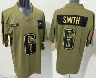 Men's Philadelphia Eagles #6 DeVonta Smith Olive 2025 FUSE Salute to Service Limited Jersey