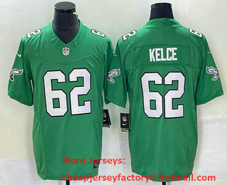 Men's Philadelphia Eagles #62 Jason Kelce Green 2023 FUSE Vapor Limited Throwback Stitched Jersey