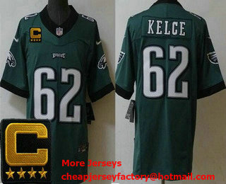 Men's Philadelphia Eagles #62 Jason Kelce Limited Green C Patch FUSE Vapor Jersey