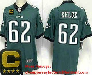 Men's Philadelphia Eagles #62 Jason Kelce Limited Green C Patch Vapor Jersey