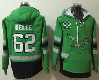 Men's Philadelphia Eagles #62 Jason Kelce NEW Green Pocket Stitched Pullover Hoodie 01