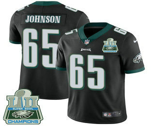 Men's Philadelphia Eagles #65 Lane Johnson Black Alternate Super Bowl LII Champions Stitched NFL Vapor Untouchable Limited Jersey