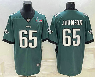 Men's Philadelphia Eagles #65 Lane Johnson Green Super Bowl LVII Patch Vapor Untouchable Limited Stitched Jersey