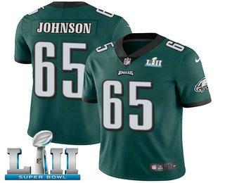 Men's Philadelphia Eagles #65 Lane Johnson Midnight Green Team Color Super Bowl LII Champions Stitched NFL Vapor Untouchable Limited Jersey