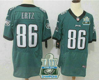 Men's Philadelphia Eagles #86 Zach Ertz Midnight Green 2018 Super Bowl LII Champions Patch Team Color NFL Nike Elite Jersey