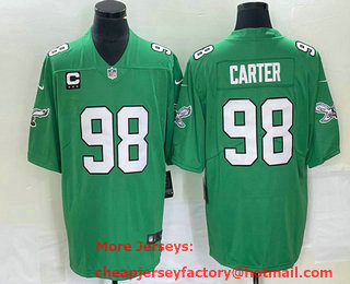 Men's Philadelphia Eagles #98 Jalen Carter Green C Patch 2023 Vapor Limited Throwback Jersey