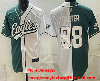 Men's Philadelphia Eagles #98 Jalen Carter Green White Split Stitched Jersey